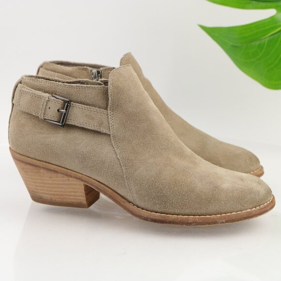 Eileen Fisher Womens Rein Boots Size 8 Tan Suede Low Block Heel Comfy Booties - Picture 1 of 11